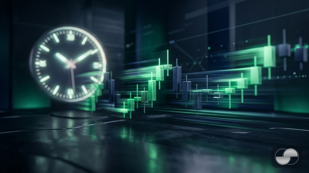 Fast 1-minute candles with a clock — the setup matters less than the skip rules and the payout maths